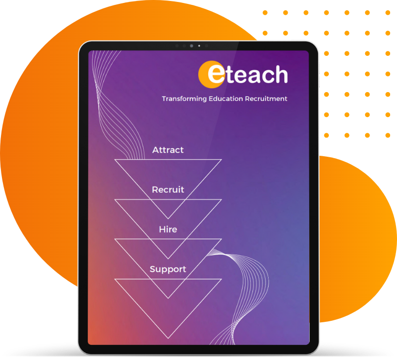 Eteach's Multi channel recruitment brochure for schools and colleges shown on a tablet